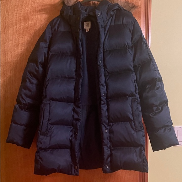 Navy Puffer Coat with Hood - Picture 2 of 5